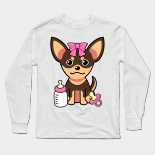 cute baby small dog wears a pink ribbon Long Sleeve T-Shirt